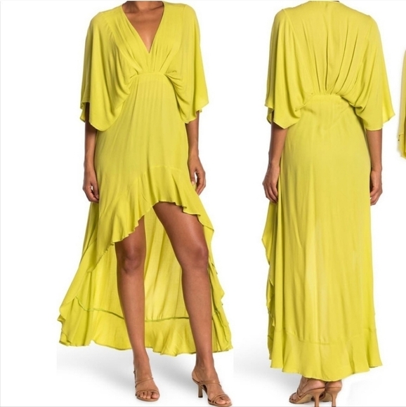 LAST CHANCE - Young Fabulous & Broke Lemon Lime High-Low Ruffle Dress - Picture 1 of 12